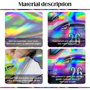Detail of waterproof laser style vehicle sticker with gradient rainbow color effect