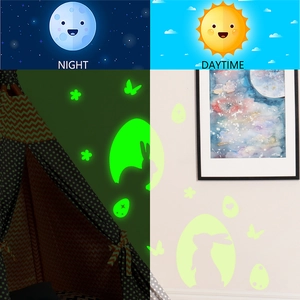 Luminous Easter wall stickers with bunny and egg designs in day and night views
