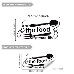 Adesivo murale cucina Enjoy the Food con posate, decorazione muro da 27,9x13 cm