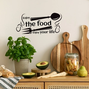 Adesivo murale da cucina con posate e citazione motivazionale per sala da pranzo