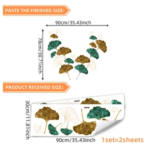 Sparkle ginkgo leaf wall stickers in green and gold for creative living room decoration