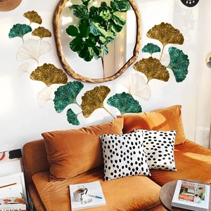 Creative gold and green ginkgo leaf wall decals for modern living room background decor
