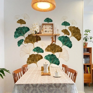 Ginkgo Leaf Wall Stickers Creative Gold Green Leaf DIY PVC Wall Decals For Living Room Bedroom Home Decoration No White Edges