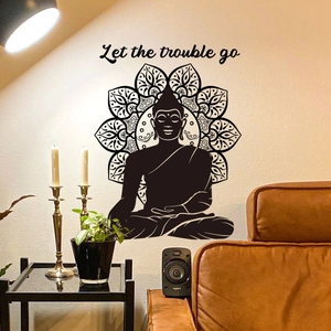 Zen Buddha Mandala Wall Sticker Let The Trouble Go Quote PVC Removable Art Decal For Home Living Room Bedroom Bathroom Office Decor