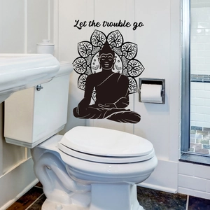 Buddhist Buddha and mandala wall sticker with Let the trouble go text for bathroom decor