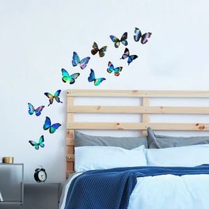 3D laser gradient butterfly wall stickers set for home decor with 12 colorful pieces