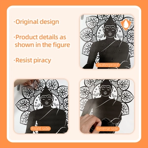 Detail showing waterproof black mandala buddha wall sticker with adhesive back