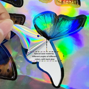 Detail of colorful laser butterfly wall sticker with iridescent gradient color effect