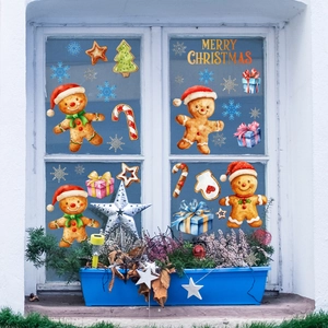 Christmas window stickers set featuring gingerbread men and snowflakes for home holiday decor