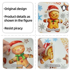 Waterproof Christmas gingerbread man window stickers with snowflakes and double-sided design