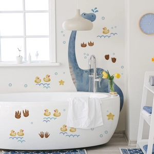 Cartoon dinosaurus en eend badkamer muurstickers voor kinderkamer decoratie