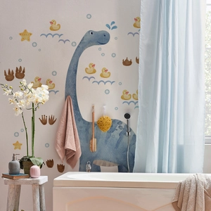 Cartoon dinosaurus en gele eend muurstickers voor de badkamer of babykamer decor