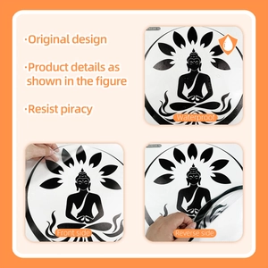 Detail of waterproof black PVC Buddha wall sticker showing material texture and transparency