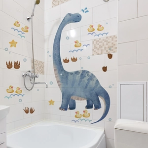 Waterdichte badkamer muurstickers met blauwe dinosaurus en eenden op tegels