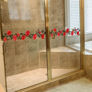 Red Rose Floral Vine Window Sticker Removable PVC Static Cling Decal For Glass Door Bathroom Mirror Waterproof Decoration