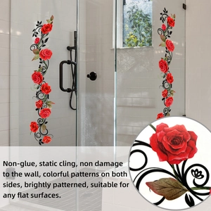 Red rose vine static cling window decal with double-sided design for glass surfaces