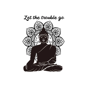 Minimalist black Buddha silhouette wall sticker with Mandala and Let the trouble go text