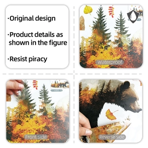 Double-sided waterproof forest stickers showing pine trees and bears with front and back view