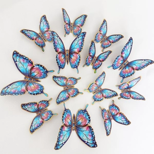 Tulipes bleues et 12 papillons 3D aquarelle avec bordures dorées décoratifs