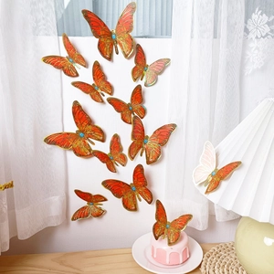 3D butterfly wall stickers with golden edges and blue crystals for festive home decoration