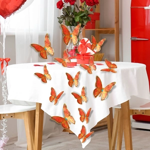 3D butterfly wall stickers with holographic gold trim on red floral holiday decor