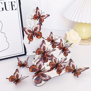 Set of 12 3D vintage brown butterfly wall stickers with realistic textures for home decor