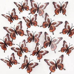 Detailed pattern of 3D textured brown butterfly wall stickers set in various sizes