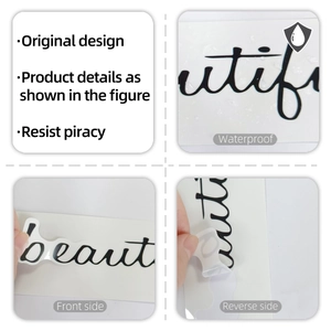 Waterproof cursive letter sticker with beautiful text showing front and reverse sides