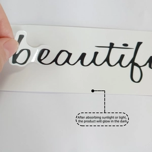 Macro shot showing the adhesive detail of a glow in the dark beautiful word wall sticker