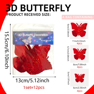 Guía detallada de tamaños para el juego de 12 pegatinas de mariposas rojas 3D