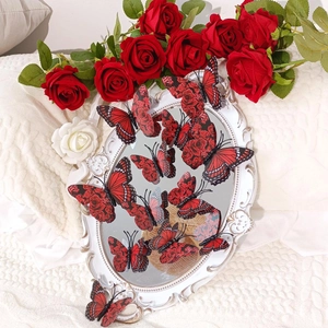 3D red rose pattern butterfly wall stickers set for living room and bedroom home decor