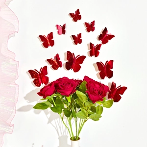 Mariposas 3D rojas con purpurina para decoración romántica de bodas y pared del hogar