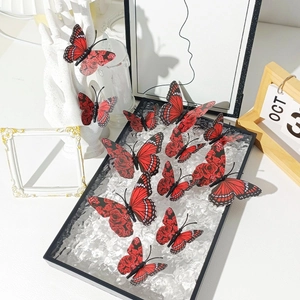 3D red rose pattern butterfly wall stickers set on elegant black tray with crystal accents