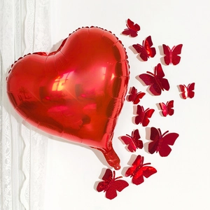 Globo de corazón rojo y mariposas 3D con purpurina para decorar San Valentín