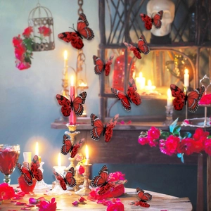 Detailed view of 3D red butterfly wall stickers with rose patterns in gothic style