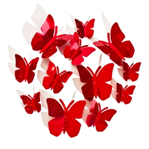 Detalle de pegatinas de pared de mariposas rojas 3D de doble capa con purpurina 12 piezas