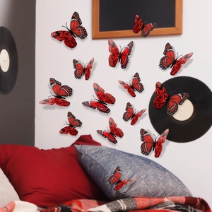 3D red rose pattern butterfly wall stickers set for bedroom and living room decor