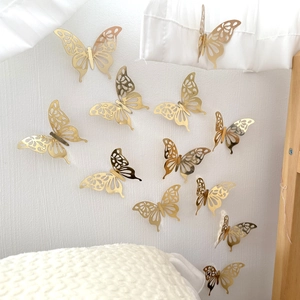 3D Hollow Metallic Gold Butterfly Wall Stickers Mirror Texture Removable DIY Art Decor For Living Room Bedroom Wedding Party Home Decoration