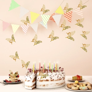 Detailed view of 3D hollow golden butterfly wall stickers for festive party decorations