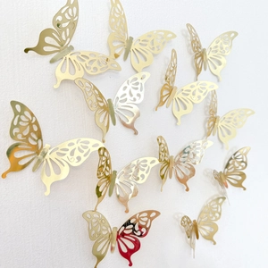 3D hollow gold butterfly wall stickers with metallic mirror finish for festive home decor