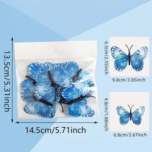 12pcs set of 3D blue butterfly wall stickers with white snowflake pattern for home decor