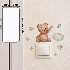 Watercolor bear and stars wall sticker for kids room with sizing reference