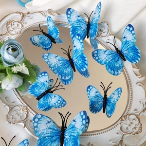 Set of 12 3D blue and white snowflake texture butterfly wall stickers for home decoration