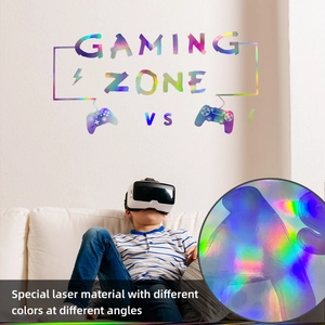 Wandtattoo Gaming Zone aus Lasermaterial mit Farbwechseleffekt und Materialdetails im Fokus