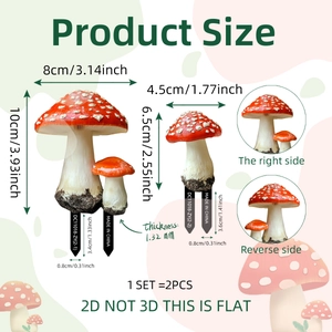 2D Rote Pilz Gartenstecker, Flache PVC Dekofiguren für den Garten im Freien Decor
