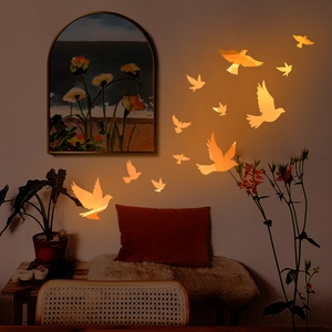 Luminous Wall Stickers Orange Glow In The Dark Bird Ginkgo Leaf Butterfly Cat Mirror Surface Waterproof Decals