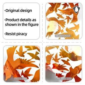Waterproof bird-shaped wall stickers with orange mirror finish and self-adhesive backing