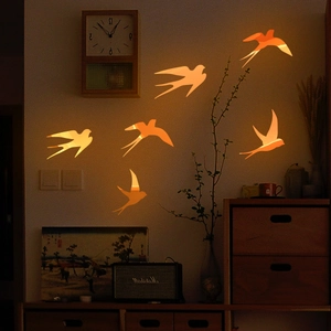 Set of 6 glowing orange swallow wall stickers for bedroom and living room decor