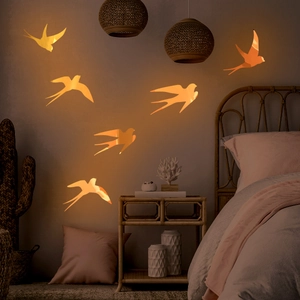 Set of 6 glowing orange swallow wall stickers for bedroom background home decoration