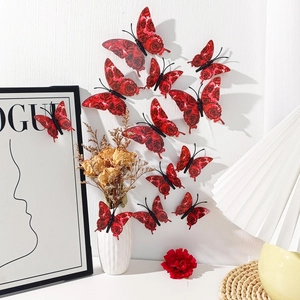 Vinilos Decorativos Mariposa 3D Rojos Estampado Rosas Purpurina Mariposa Calcomanías Para San Valentín Boda Fiesta Hogar PVC Stickers